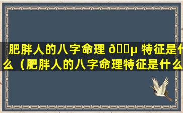 肥胖人的八字命理 🐵 特征是什么（肥胖人的八字命理特征是什么意思 🌲 ）